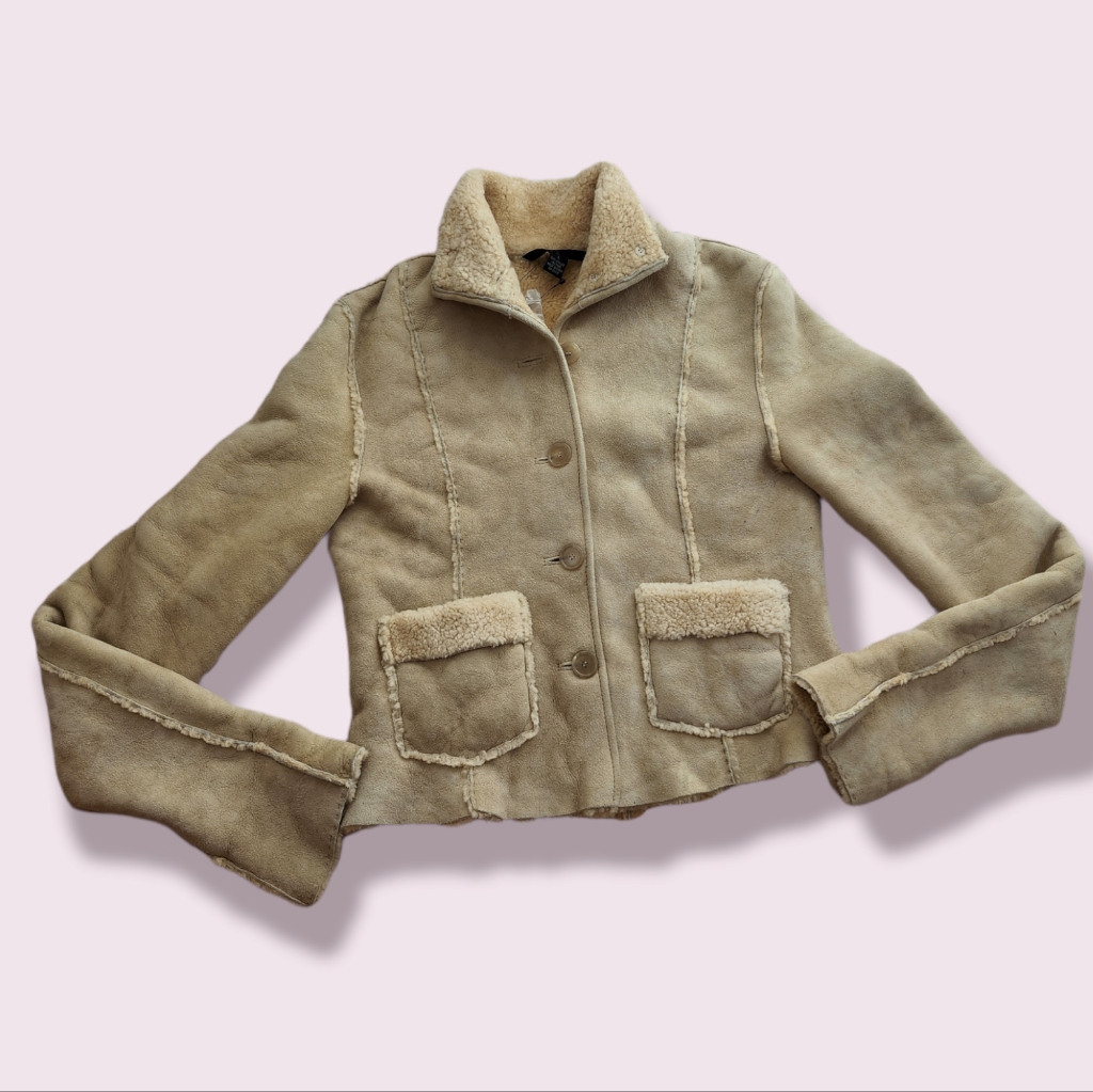 Vintage Lucky Brand 70s Shearling Leather Jacket